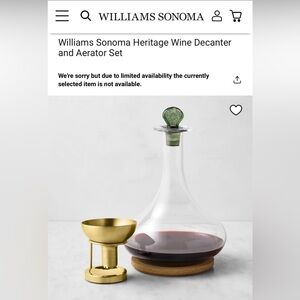 Williams Sonoma Glass Decanter with Gold Accent
